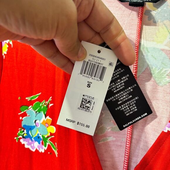 Lauren Ralph Lauren Jersey Wrap Dress Small Orange Floral Surplice Neck NWT - Picture 8 of 11